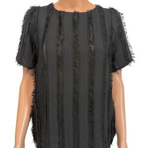 Anthropologie Everleigh medium sheer fringe fray feathered top TB 2684